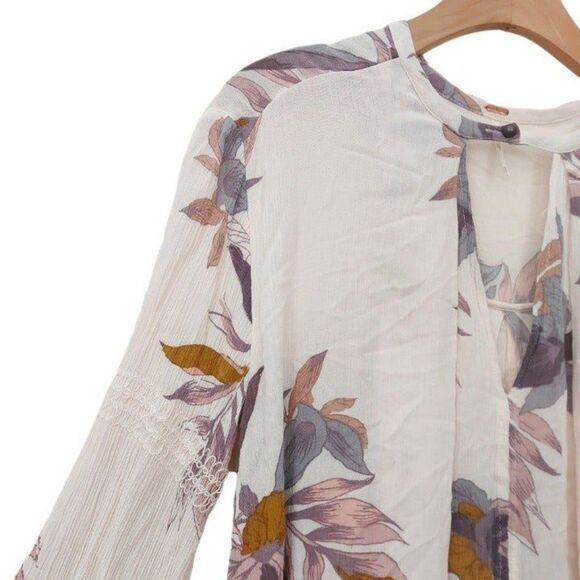 Free People Mini Dress Womens XS Pink Floral Peasant Bohemian Cottagecore - Picture 7 of 11